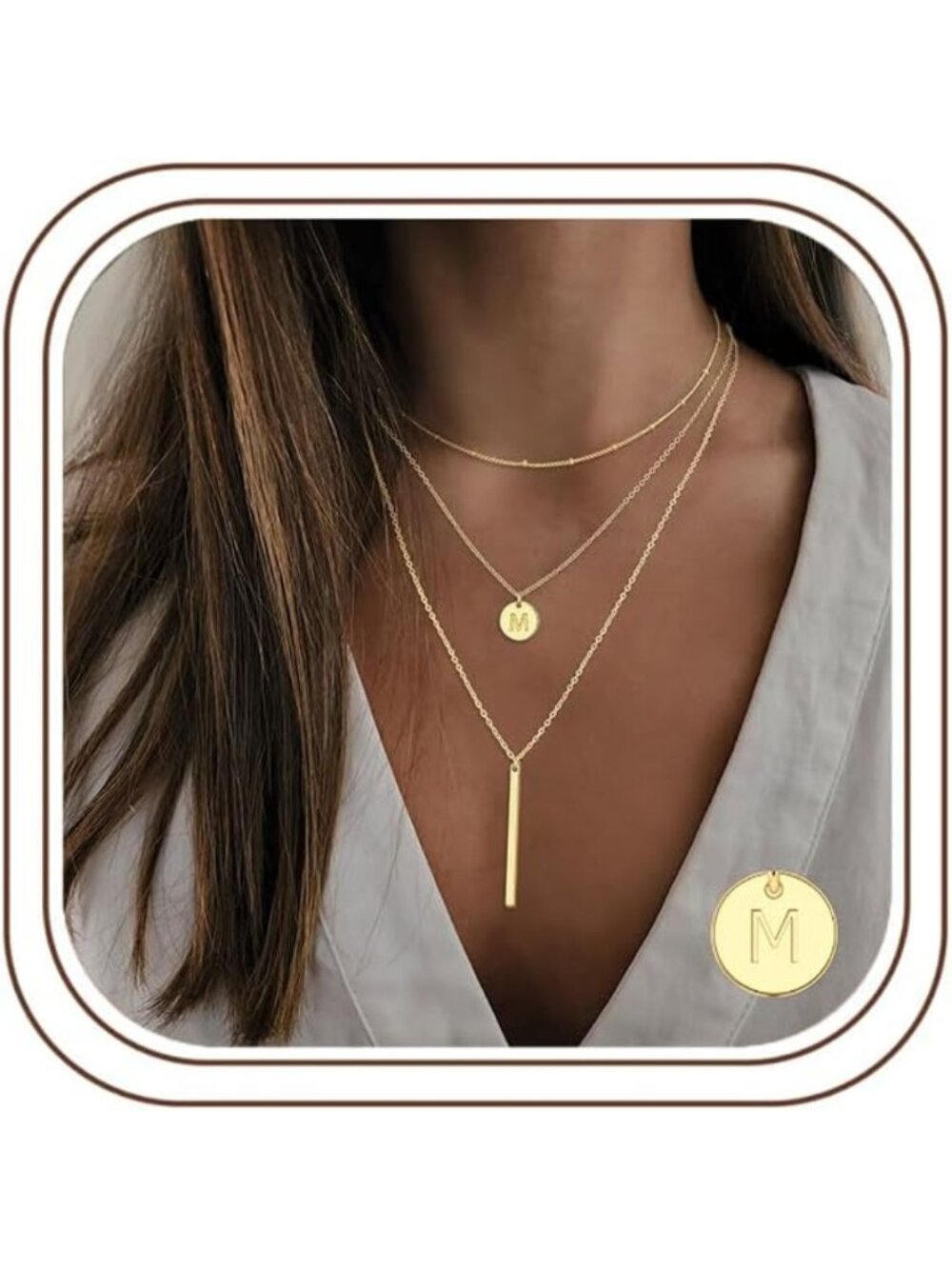 Layered Initial Necklaces for Women | 14K Gold-Plated Coin & Bar Y-Necklace